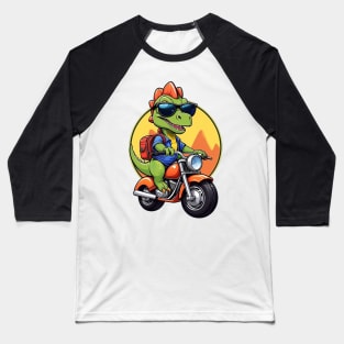 Motorbike Riding Dinosaur Baseball T-Shirt